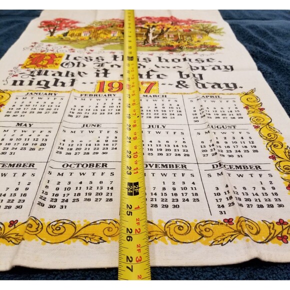 Vintage linen tea towel bless this house 1967 calendar new old stock - Picture 4 of 6